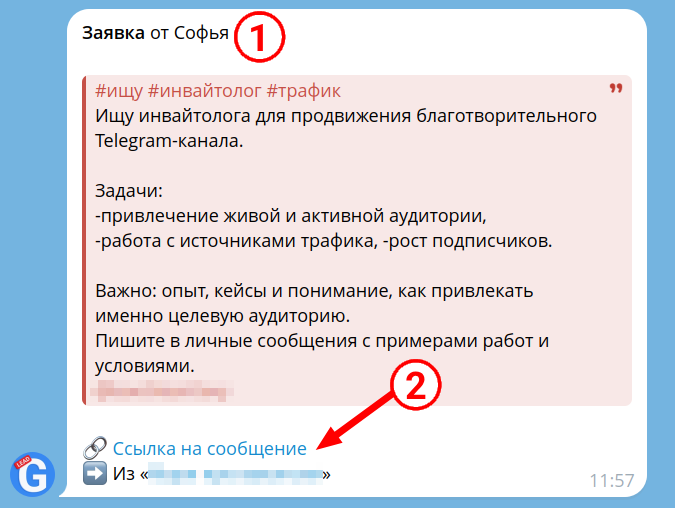 пример со сбора заявок в Telegram через GramLeads